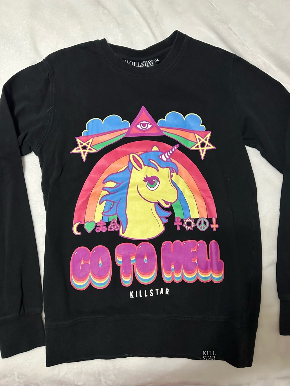 Killstar Black Women’s Unicorn Rainbow 'Go To Hell' Graphic Sweatshirt